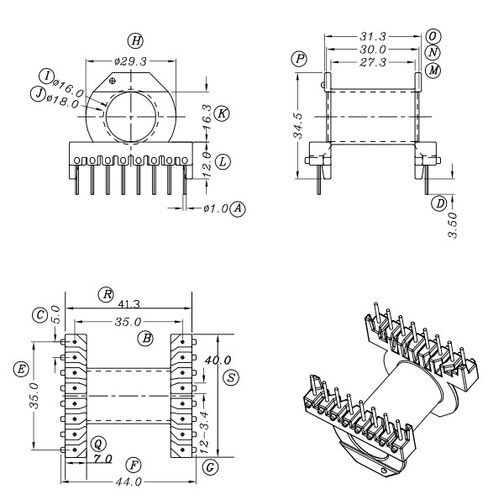 ER4215 EC42骨架磁芯 卧式8+8针排距=35mm可代开气隙变压器材料
