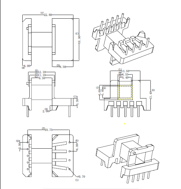 EE19高频变压器电木骨安规架铁氧体磁芯配套 卧式5+4针