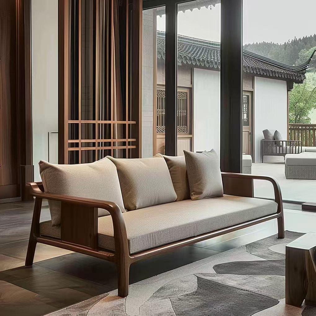 2025新中式黑胡桃白蜡木沙发客厅民宿酒店办公室禅意国风家具定制