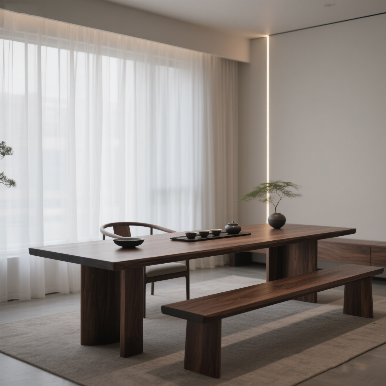 宋式美学白蜡木黑胡桃木禅意茶桌椅酒店高端定制茶台设计师同款