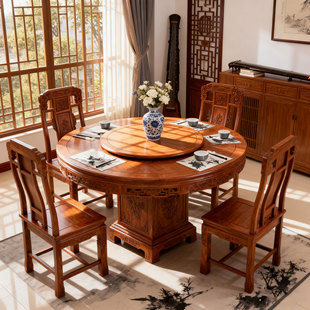 宋式美学禅意黑胡桃木餐桌设计师同款多人位高端定制餐厅转盘圆桌