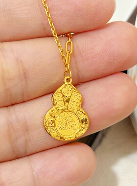 古法沙金碎碎冰吉言葫芦项链福禄招财进宝新中式葫芦锁骨链首饰品