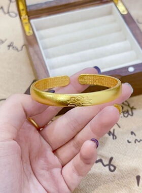 香港纪梵哲古法沙金饰品莲花手镯女仿真黄金开口荷花心经传承镯子