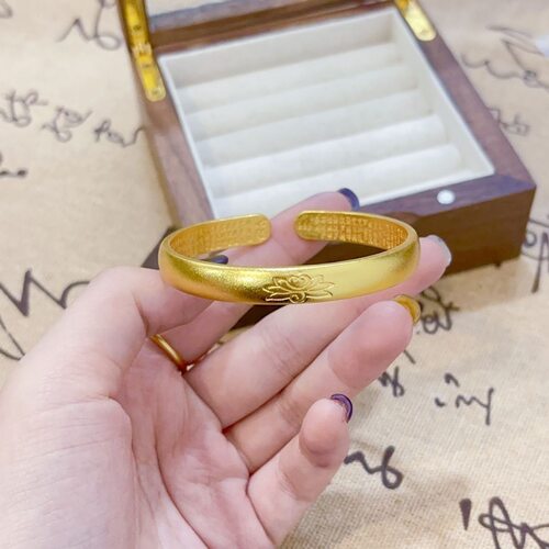 香港纪梵哲古法沙金饰品莲花手镯女仿真黄金开口荷花心经传承镯子