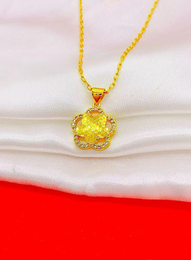 沙金饰品金店同款爆款龙鳞五瓣花镶钻吊坠项链女轻奢高级感锁骨链