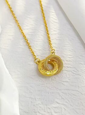 香港纪梵哲金店同款沙金饰品碎冰冰双环项链复古轻奢高级感龙鳞环