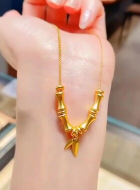沙金设计感节节高项链时尚锁骨链小众轻奢竹节项链金店同款首饰品