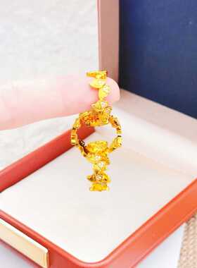 香港纪梵哲铜合金饰品金店同款点钻小歪蝶开口戒指女梦蝴蝶立体食