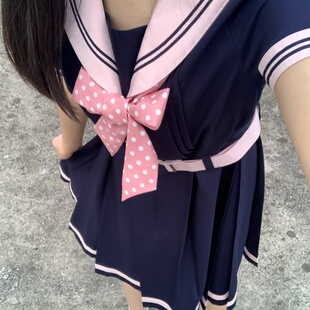 【松铃女子】绀粉海军风水手服连衣裙高腰短袖甜美学院JK盛夏服