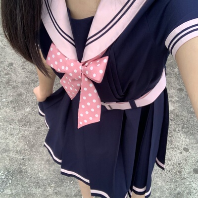 绀粉海军风甜美连衣裙jk盛夏服