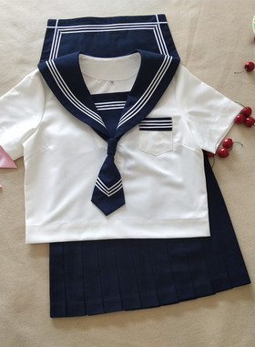 正统JK制服套装基础款校供绀裙关西襟白三本夏季短袖百褶纯色裙子