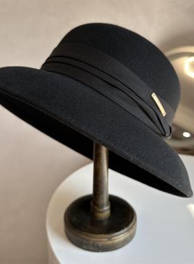 法式复古赫本风羊毛呢钟型帽女秋冬天圆顶灯罩帽盆帽礼帽渔夫帽子