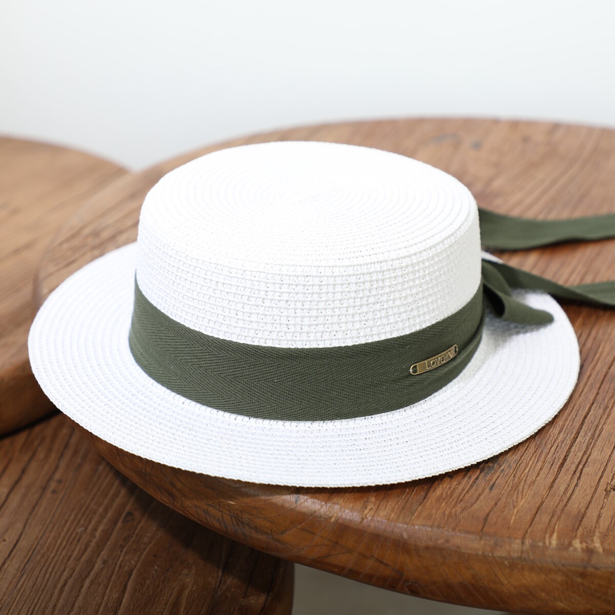 日系蝴蝶结飘带平顶帽夏出游防晒小沿草帽女度假时尚百搭草编礼帽