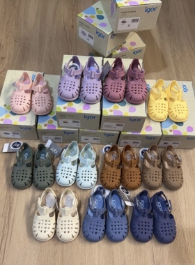 巴西IGOR夏季新款小清新风儿童罗马软底凉鞋磨砂贴沙滩踩水鞋