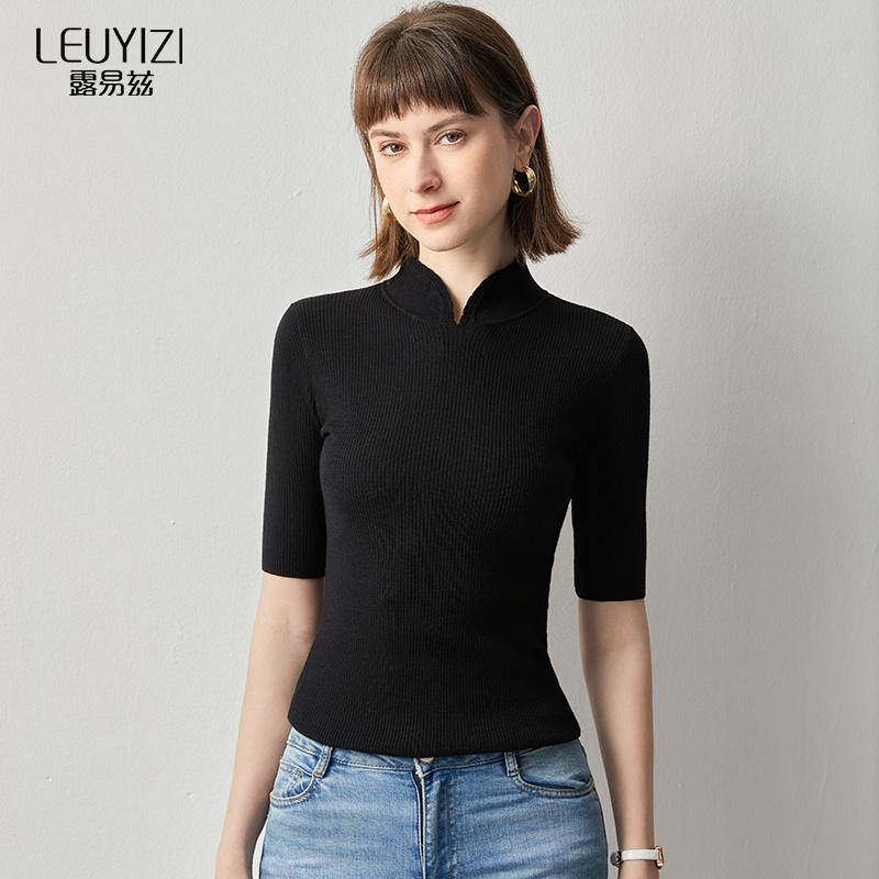 绵羊毛套头立领新中式针织衫