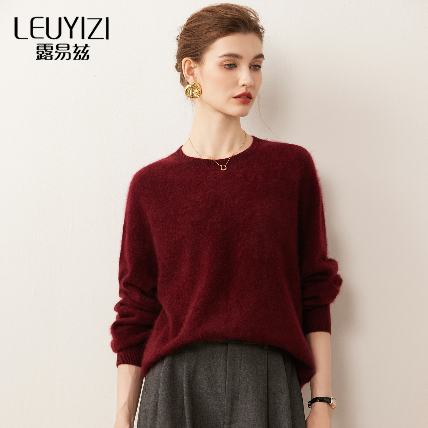 圆领针织衫女拉绒羊毛打底衫