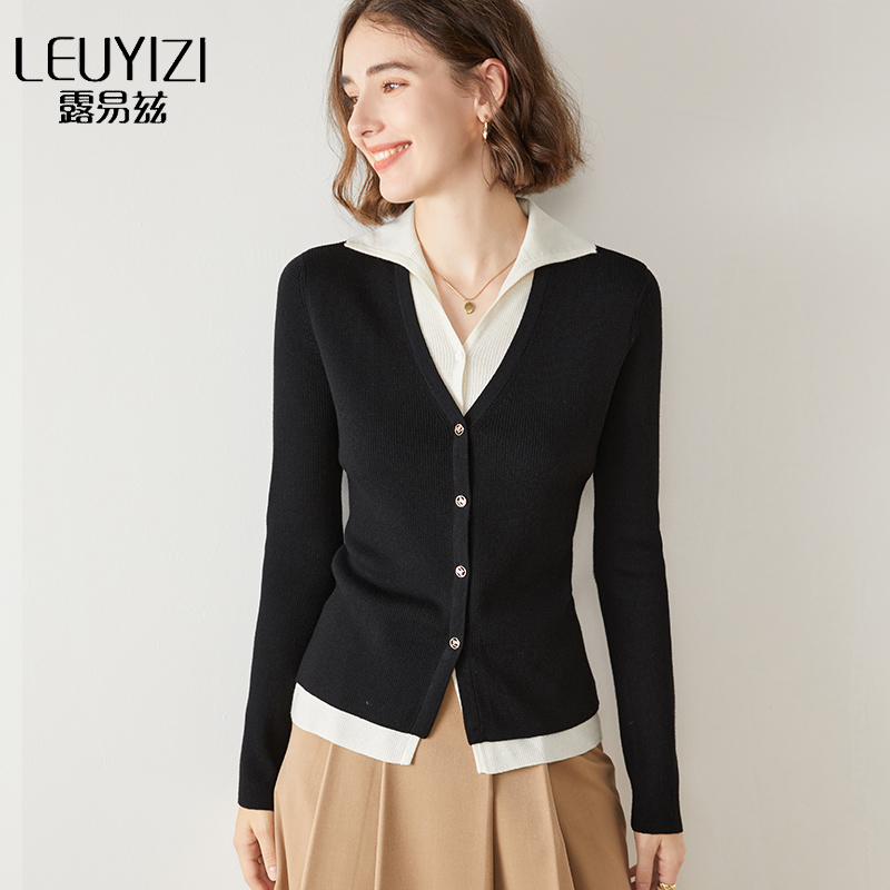 露易兹套头假两件针织衫