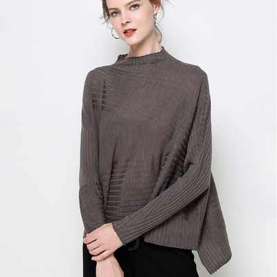 新秋新款薄款针织衫女不规则慵懒