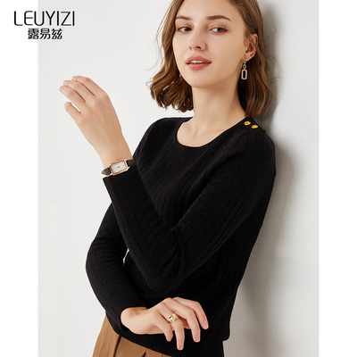 圆领针织衫女纯羊毛短款低领秋季