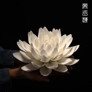 创意陶瓷手工白莲花香插家用檀香炉沉香卧室香熏炉线香薰香炉摆件