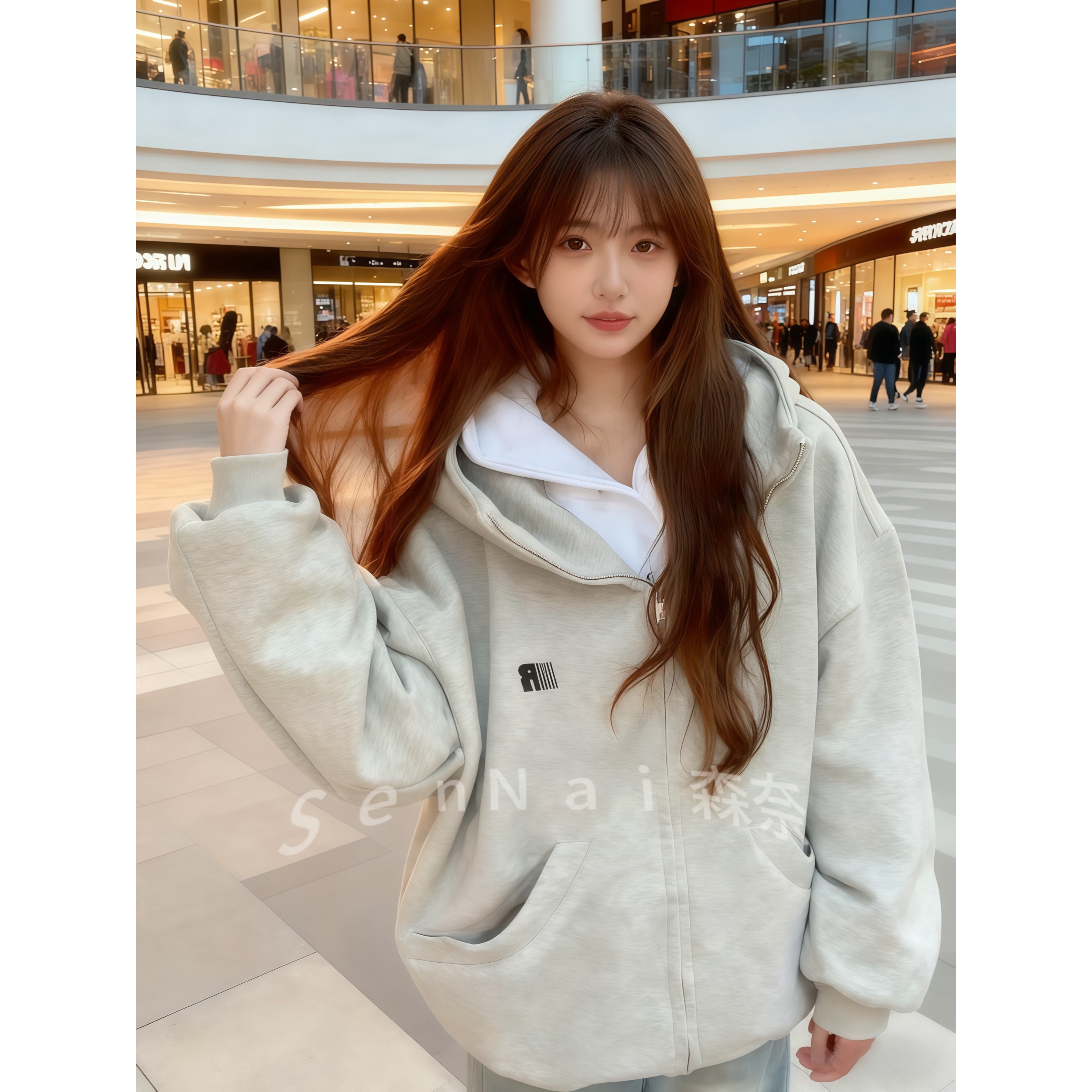 美式时尚潮流印花连帽宽松卫衣