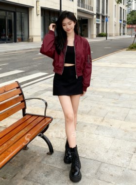 酒红色棒球服外套女2025春季新款