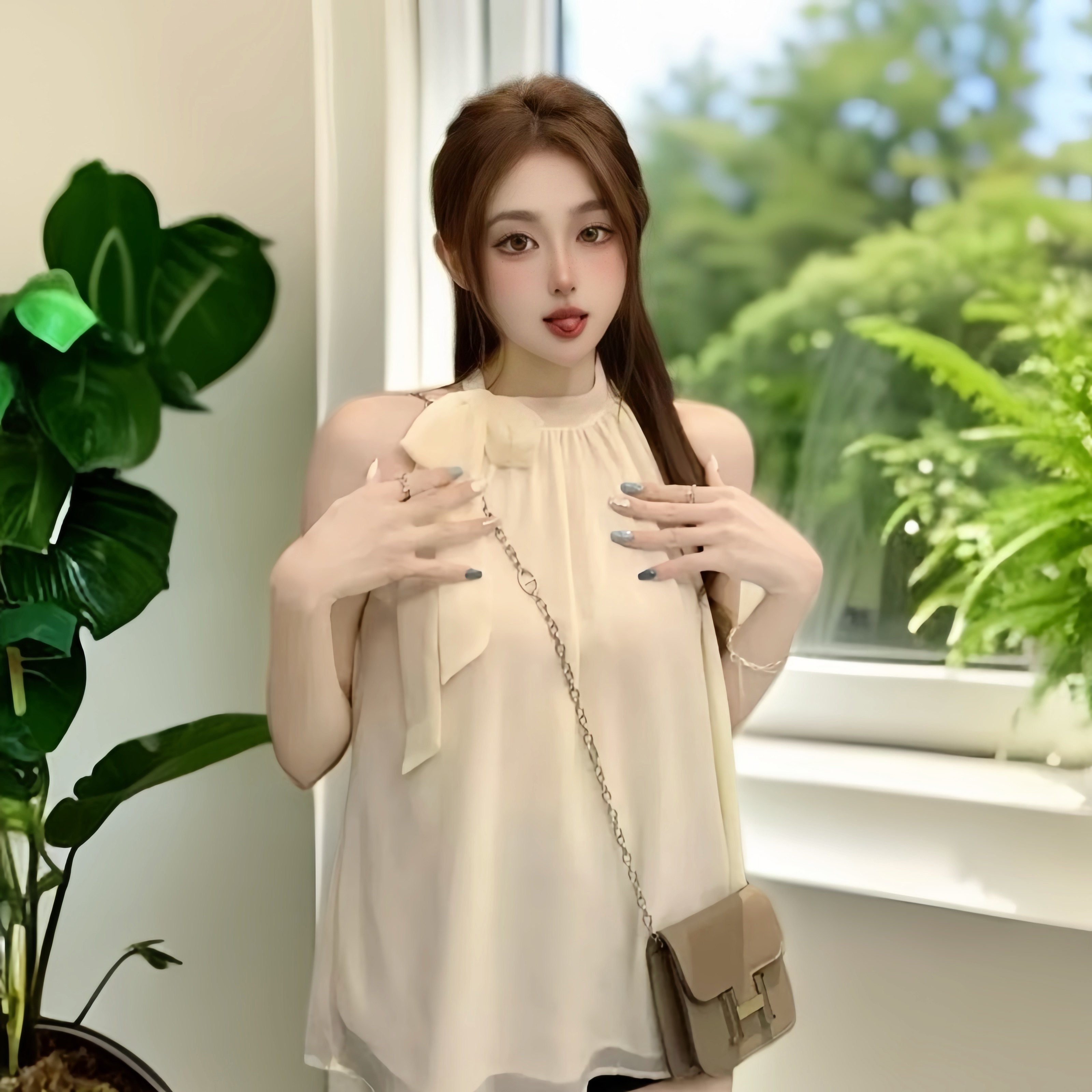 新中式2025新款挂脖系绳无袖雪纺衫夏季薄款露肩时尚小衫上衣女