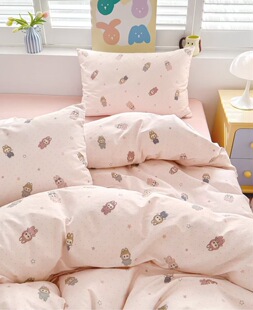 新款纯棉针织棉加密印花床单被罩可爱卡通小清新床上用品