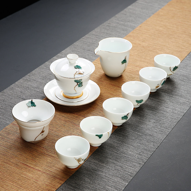 白瓷功夫茶具套装家用简约杯子6只装德化手绘盖碗喝茶茶杯套装在类目 餐饮具, 茶具, 功夫茶具中 - 来自Buy2taobao.com提供专业的淘宝代购服务