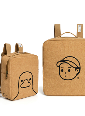 FINERWORLD软木情侣双肩包背包复古潮牌日系小人头书包大容量学生