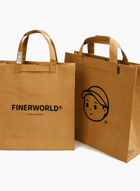 FINERWORLD 原创可水洗牛皮纸托特包单肩包情侣手提包复古搬家包