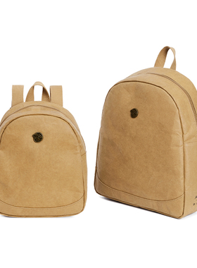 FINERWORLD可水洗牛皮纸双肩包弧形男女通勤休闲轻便书包潮小背包