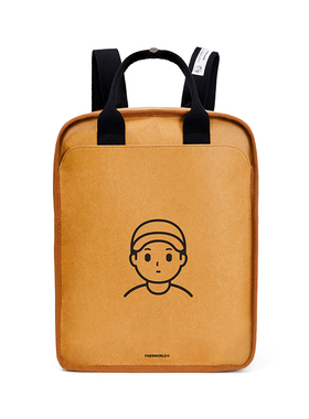 FINERWORLD可水洗牛皮纸书包双肩包方形背包潮流国潮情侣复古男女