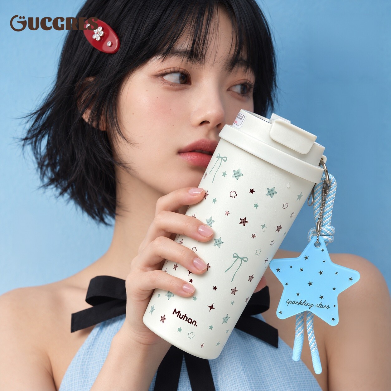 星星保温杯女生陶瓷内胆高颜值吸管杯便携外带水杯保冷咖啡杯子