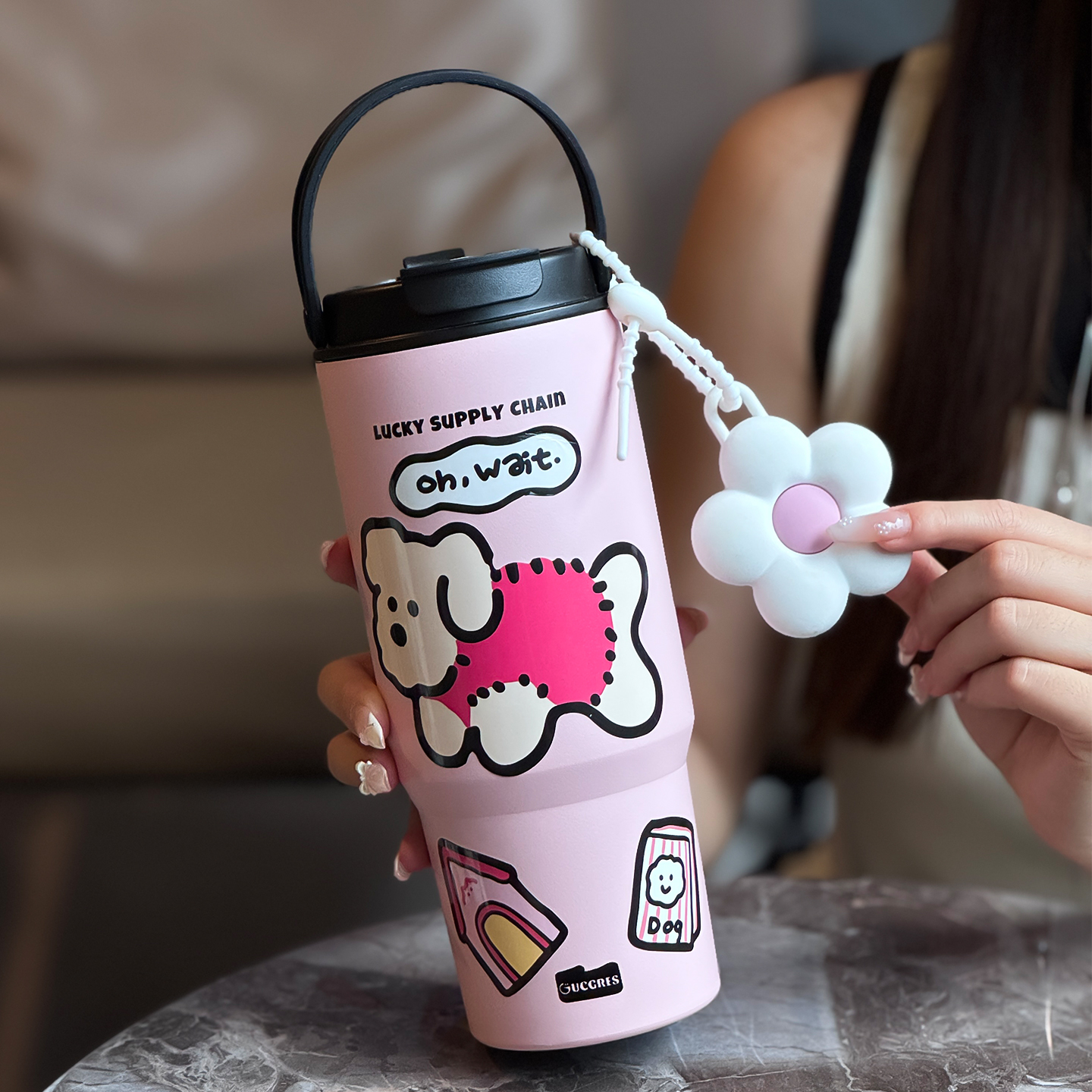 保温杯女生大容量车载吸管杯陶瓷新款水杯男办公室咖啡杯保冷杯子