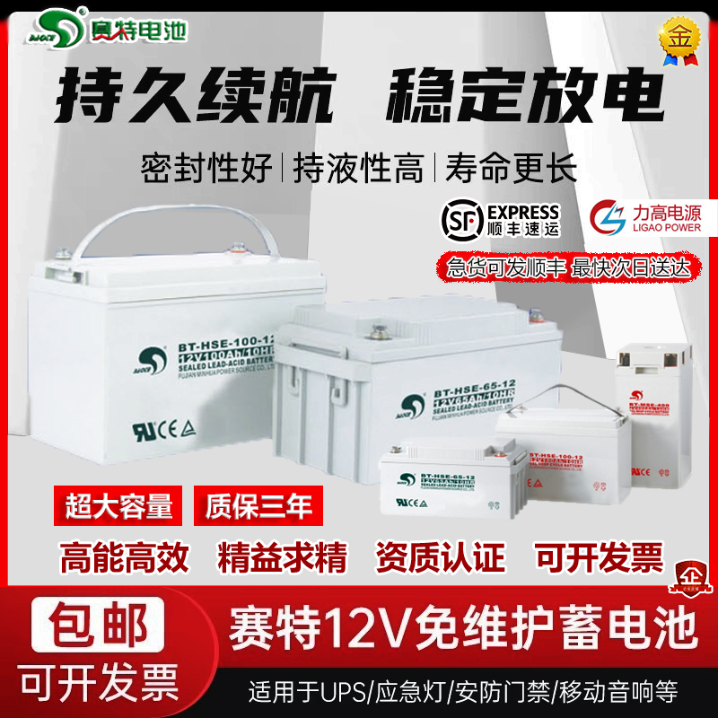 赛特蓄电池BT-12M7.0AT/12V7AH监控UPS应急65AH24AH38AH100AH电瓶