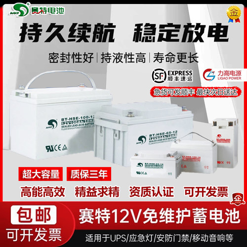 赛特蓄电池BT-12M7.0AT/12V7AH监控UPS应急65AH24AH38AH100AH电瓶