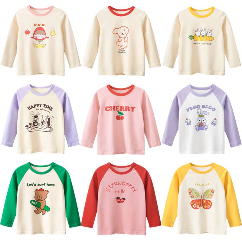 女童长袖打底衫卡通圆领纯棉T恤