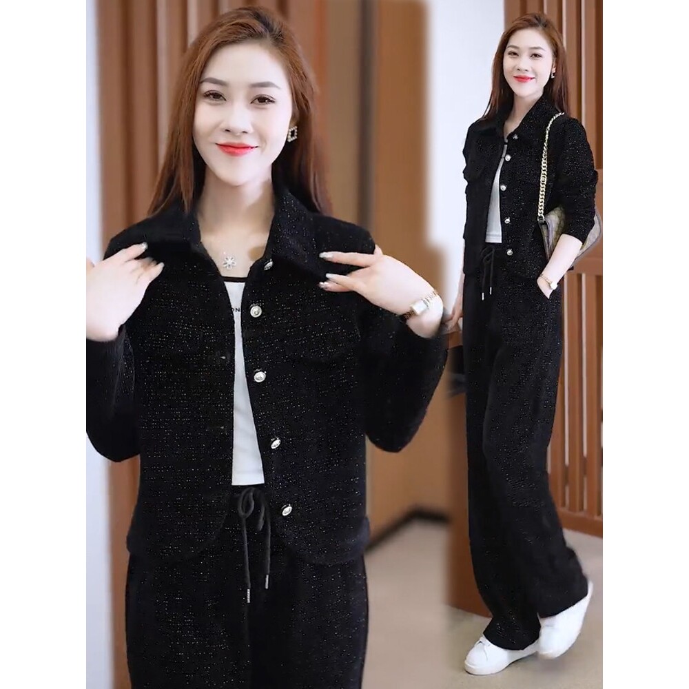 声雨竹休闲套装女2026春季新款时髦洋气开衫短外套阔腿裤显瘦运动