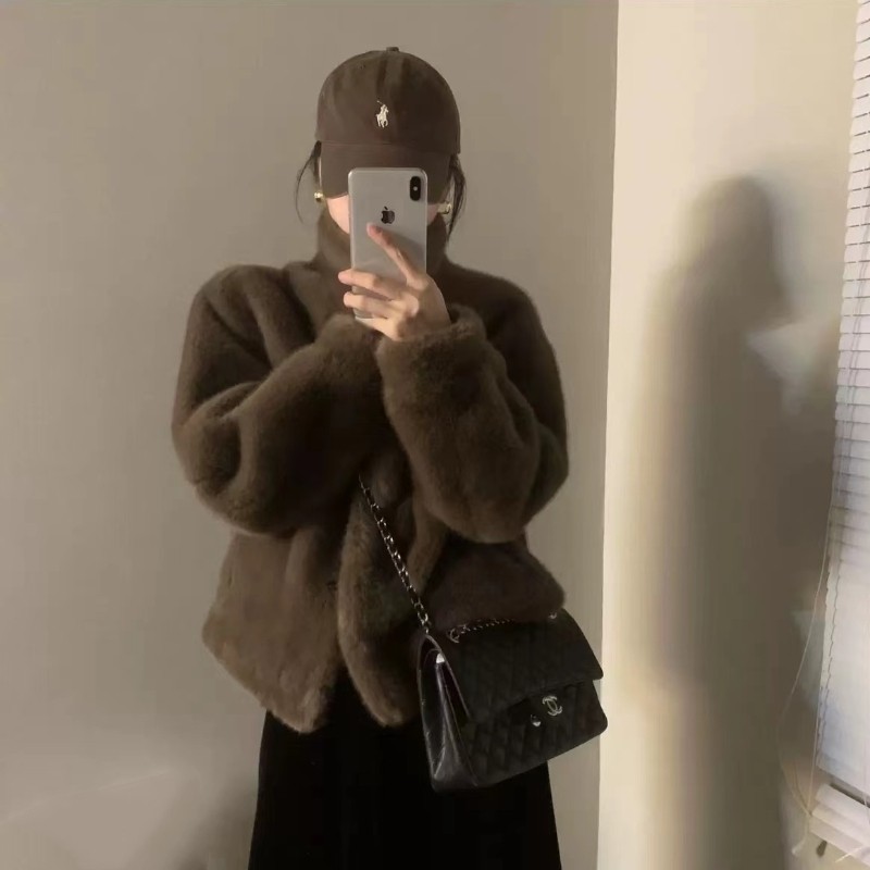 声雨竹2025冬季新款高级感貂皮立领皮毛一体水貂毛环保皮草毛绒绒