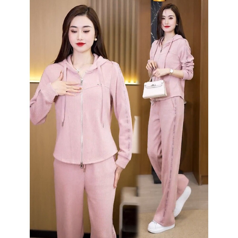 声雨竹休闲运动套装女2026春季新款时尚洋气减龄连帽开衫阔腿裤两