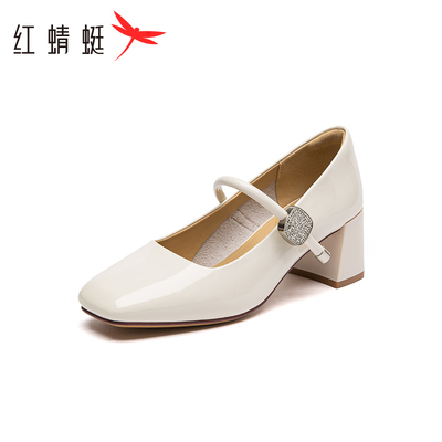 红蜻蜓女鞋玛丽珍鞋女2025春季新款气质女单鞋粗跟高跟鞋WTB15158