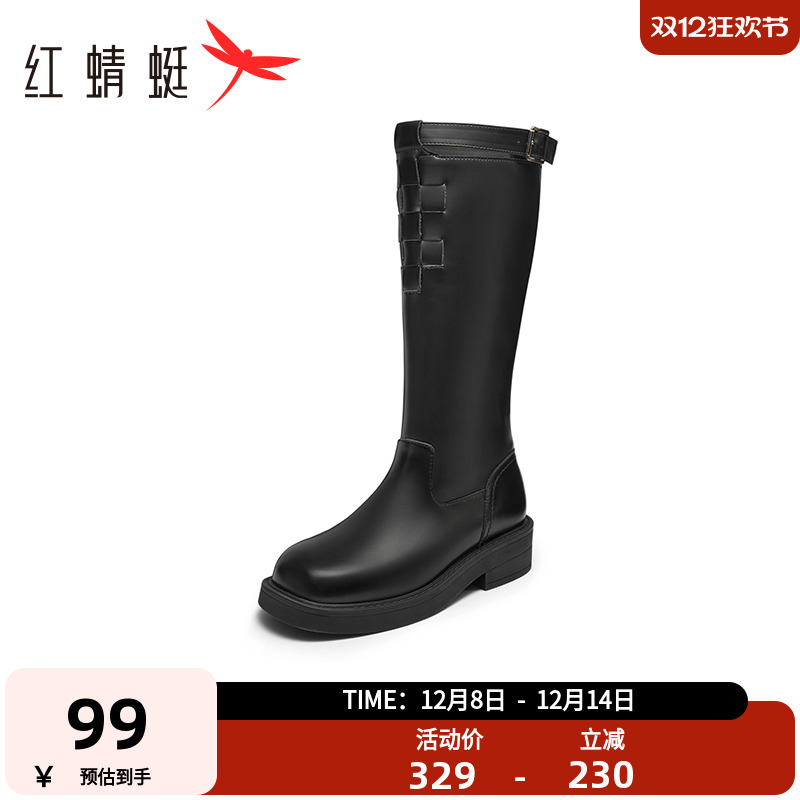 机车骑士靴红蜻蜓女鞋