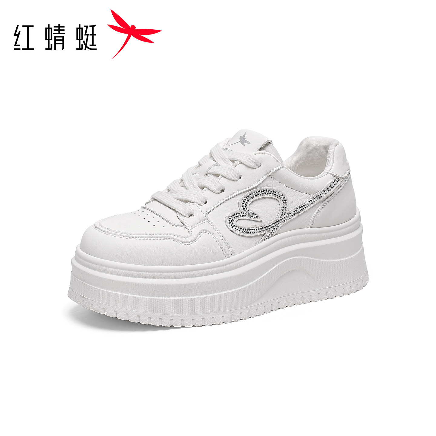 红蜻蜓休闲板鞋女秋季新款时尚刺绣厚底透气舒适增高小白鞋运动鞋