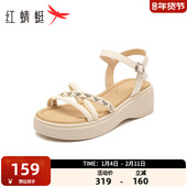 2025夏季 新款 坡跟厚底增高一字带凉鞋 红蜻蜓女鞋 透气舒适妈妈鞋 子