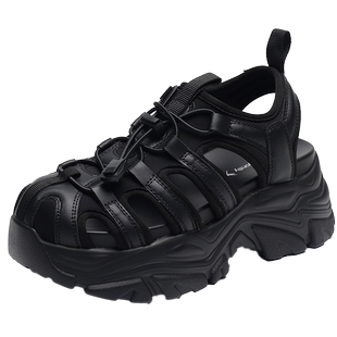 红蜻蜓女鞋2025夏季时尚舒适百搭厚底增高包头罗马凉鞋