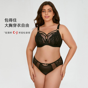 薄款 全罩杯胖文胸 内衣女大胸显小蕾丝防下垂聚拢套装 跨境大码