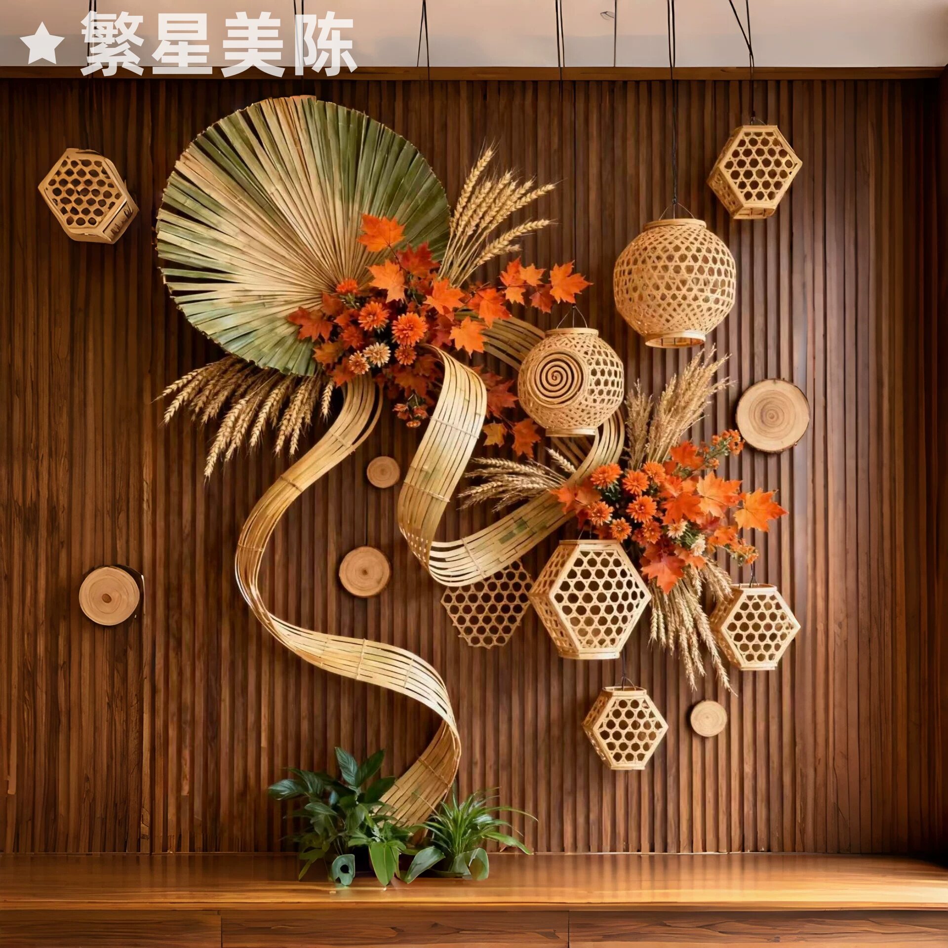创意藤编花艺仿真花美陈挂件商场中庭户外公园景区引流打卡装置