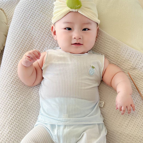 新生的儿婴儿小背心夏季莫代尔护肚子腹围吊带薄款夏天衣服59码3