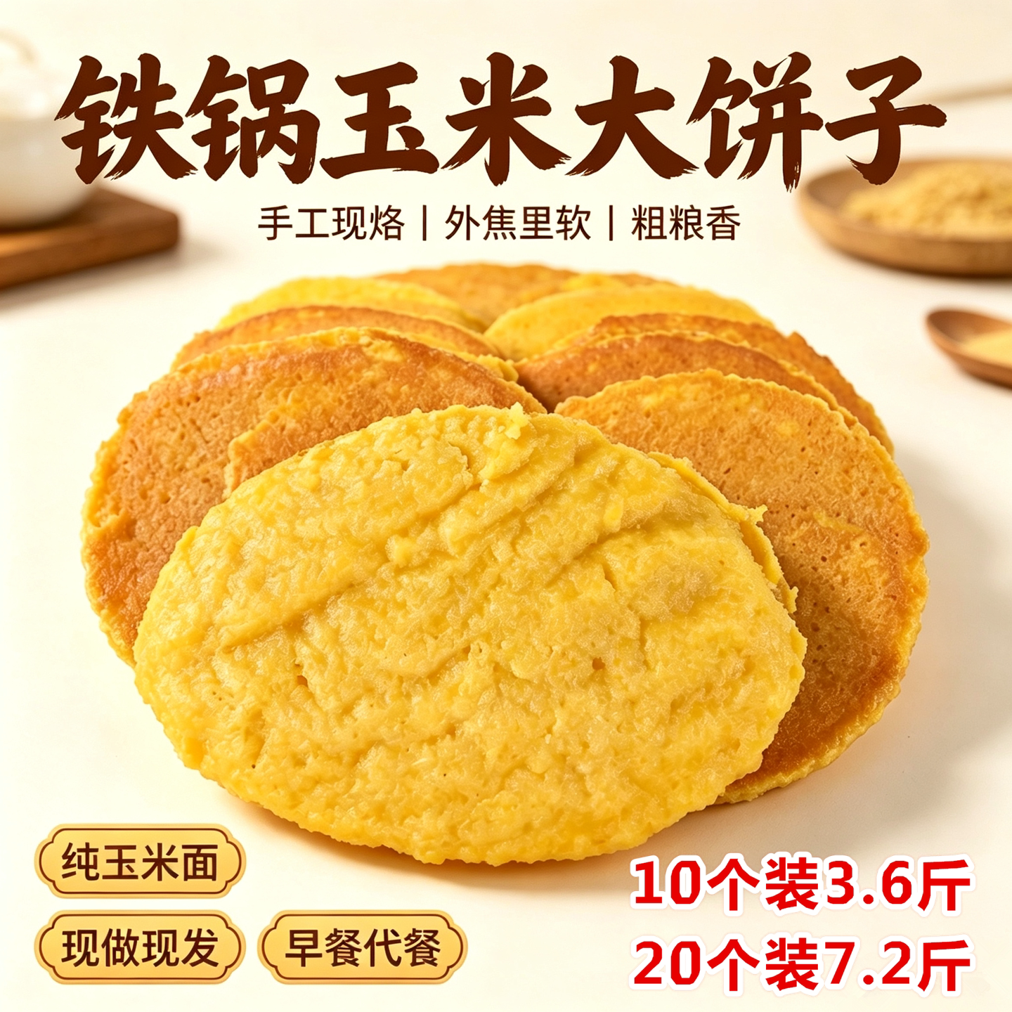 正宗玉米面大饼子手工粗粮锅贴窝窝头东北大饼子早餐馒头一件10个